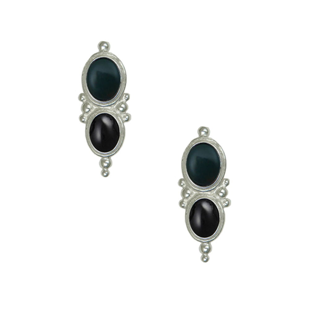 Sterling Silver Drop Dangle Earrings With Bloodstone And Black Onyx